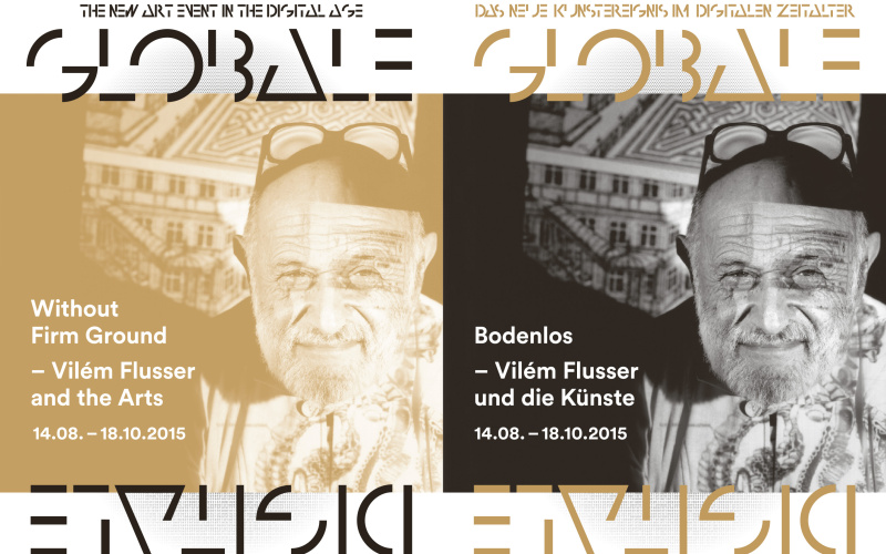 Cover der Broschüre »Bodenlos. Flusser und die Künste«: Portraitfoto von Viém Flusser